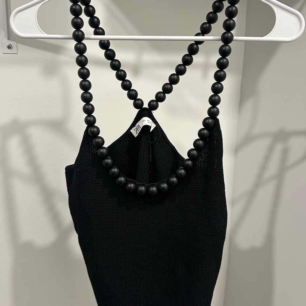 Zara Black Beaded Strap Sweater Tank Top